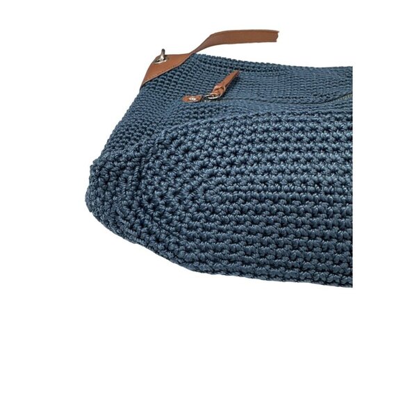The Sak Indio Crochet Blue Knit Purse Shoulder Bag w Zipper Pockets - Picture 4 of 12